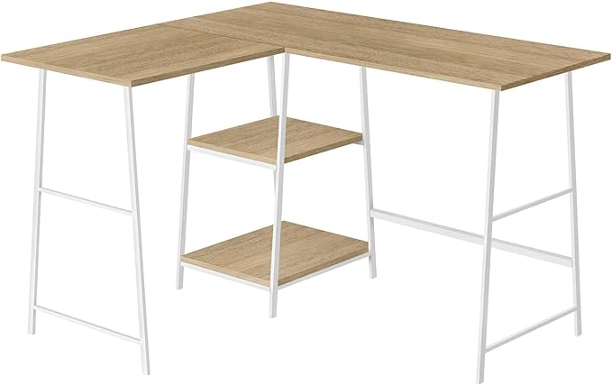 Industrial Corner Computer Desk 2 Open Shelves Home Office Writing Desk with Natural Laminate Top 48 L Home Office Furniture