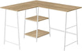 Computer Desk Home Office Corner Storage Shelves 48 l L Shape Work Laptop Natural Laminate White Metal Contemporary Modern