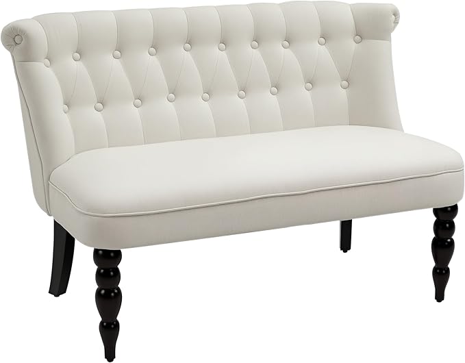 HOMCOM Upholstered Armless Fabric Loveseat with Button Tufted Design for Living Room with Wood Legs Cream White