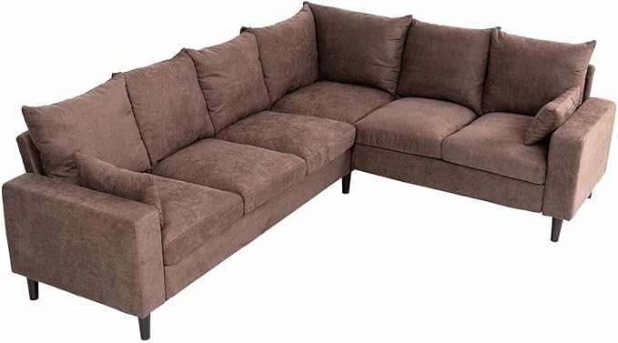 Panana 6 Seats Linen Fabric Large SECTIONAL Corner Sofa Settee - Sofa for Living Room-Left/Right-Hand Side Sofas Brown