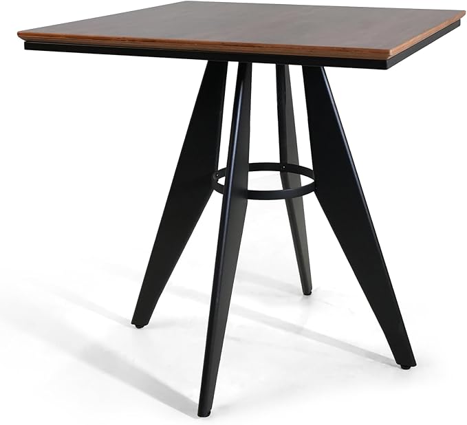 Square Cafe Table - 27.6 Oak Wood Top Metal Frame 28.15 High Modern Industrial Dining Table for Kitchen Home Office Bistro Compact for Space Saving