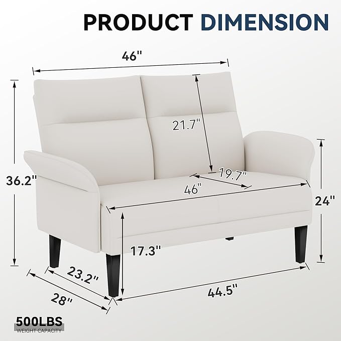 Yongchuang Small Couch 46 Beige Faux Leather Loveseat Sofa for Living Room Bedroom Love Seat Mini Couch with Arm Rest