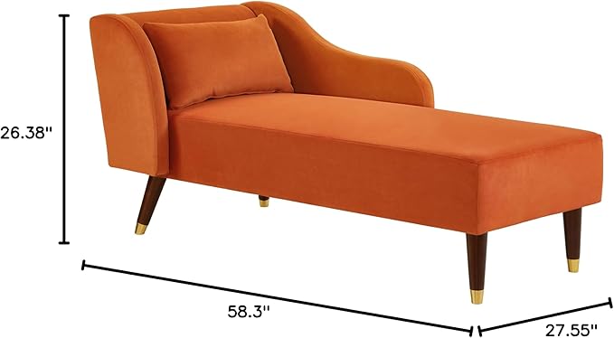 58 Modern Velvet Sofa Chaise with Tilted Backrest Comfortable Luxurious Lounge Chair with Curved Armrests Stylish Sofa Couch with Solid Wood Legs for Apartment Bedroom Living Room Orange