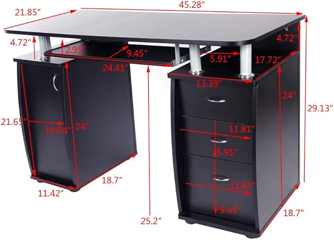 Karl home Computer Desk with Drawers &amp Storage Cabinet Small Office Desk PC Laptop Workstation for Home Studio Office Apartment Black