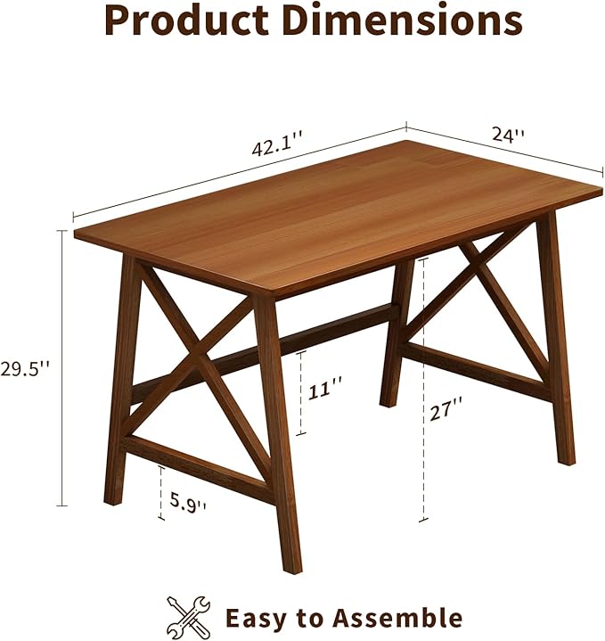 Modern Solid Wood Desk - 42 Simple Computer Table for Home Office Study Writing Workstation in Walnut 42 W x 24 D