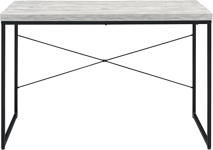 Antique White and Black Writing Desk with Metal Sled Base Workstation Computer Desk for Study and Home Office