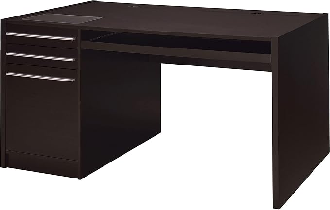 Contemporary Wood Computer Desk 60 W x 30 D x 30.75 H Cappuccino Finish 3 Drawers with Keyboard Drawer Modular Home Office Desk Modern Style