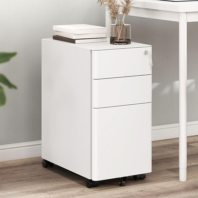 YITAHOME 3-Drawer File Cabinet Lockable Mobile Filing Cabinet for A4/Letter/Legal Size Folder Vertical File Cabinet for Home Office Installed Except Casters White