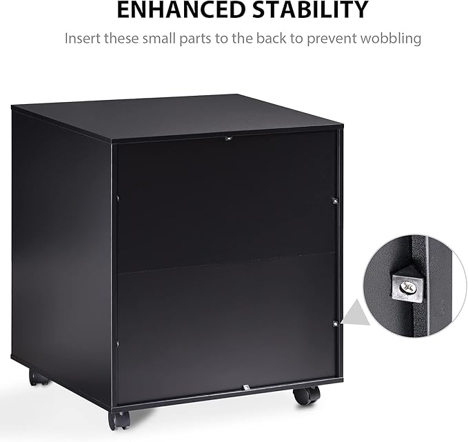 FITUEYES Rolling Wood File Cabinet with Door Mobile Large Office Work Cart with Adjustable Storage Shelves Black 23.6 W x 19.6 D x 26.4 H