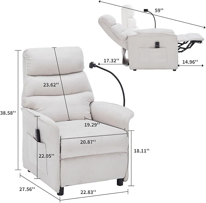 Beige Power Recliner Chair with Remote Control Adjustable Phone Holder and Storage Pocket – 90° to 155° Reclining Oversize Comfort for Living Room Home Theater or Gaming