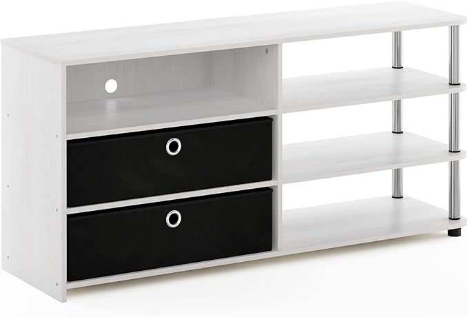 Furinno Jaya Simple Design Stand for TV up to 55-Inch with Bins White Oak/Chrome/Black