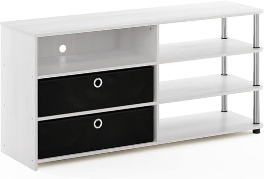 Furinno Jaya Simple Design Stand for TV up to 55-Inch with Bins White Oak/Chrome/Black