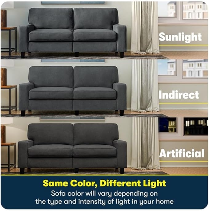 Pemberly Row 61 Track Arm Sofa Loveseat Charcoal Upholstered Polyester Fabric Removable Cushions and Covers Compact 2-Seater for Living Room or Home Office Modern Minimalist Design 450 lb