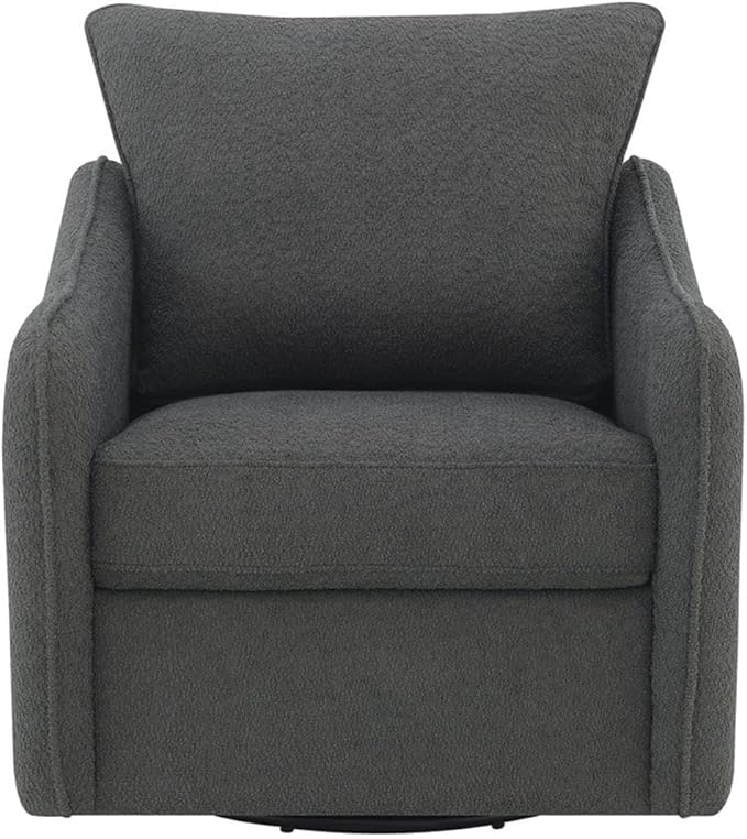 Pemberly Row Fabric Upholstered Swivel Glider Chair Charcoal Gray Bouclé 36 H x 31 W x 33.5 D Foam Seat and Back Cushions Contemporary Accent Chair for Living Room