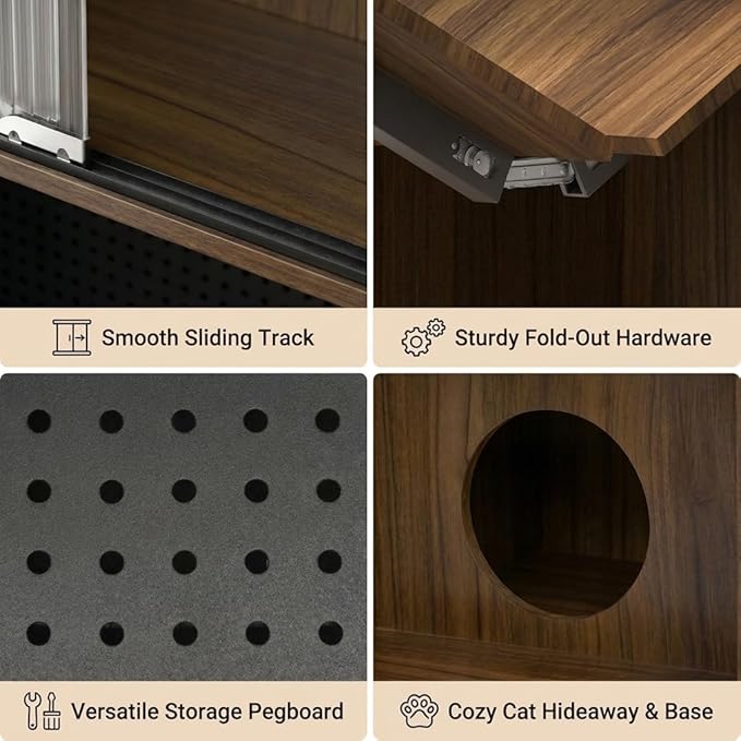 Fold Out Desk with Storage Craft Storage Cabinet Murphy Desk Extendable Hidden Desk for Small Space Cat Bed Table with LED &amp Pegboard Multi-functional Secretary Desk for Home Office Living Room