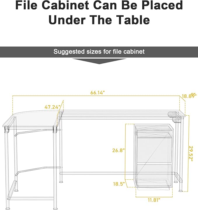 Teraves Modern L Shaped Gaming Desk 66'' Corner Computer Desk for Home Office Gaming Table Study Writing Workstation for Small Space Easy to Assemble