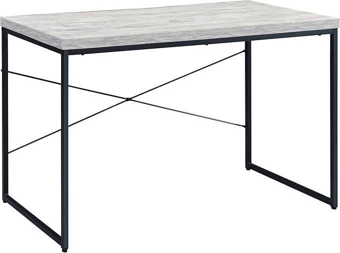 Antique White and Black Writing Desk with Metal Sled Base Workstation Computer Desk for Study and Home Office