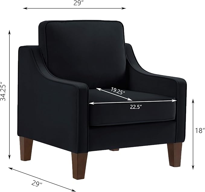 Generic Modern Armchair Living Room Single Seat Sofa Chair with Wooden Legs Upholstered Velvet Accent Chair for Living Room BedroomTaupe (Black)