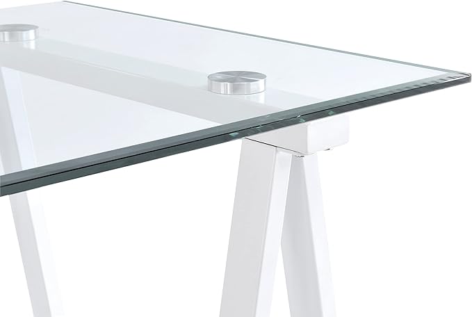 OSP Home Furnishings Middleton 47 Inch Desk with Clear Beveled Glass Top White Base