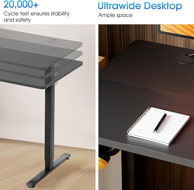 PayLessHere 48 Inch Electric Standing Desk Sit Stand up Desk Home Office Desk with Large Space Headphone Holder 2 Memory Function for HomeOfficeMeeting Room (Black)
