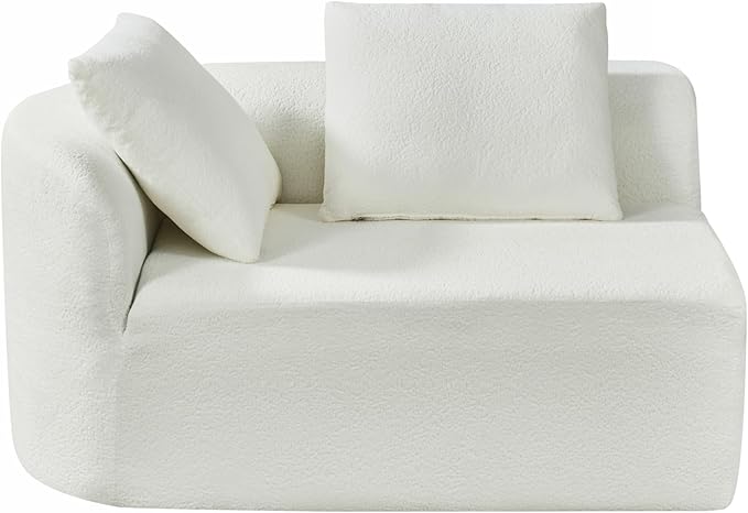 Merax 116 Curved Polyester Sectional Sofa Modern Pearl Upholstery 3 Seat Cloud Couch with Chaise Lounge &amp 4 Pillows for Living Room Beige