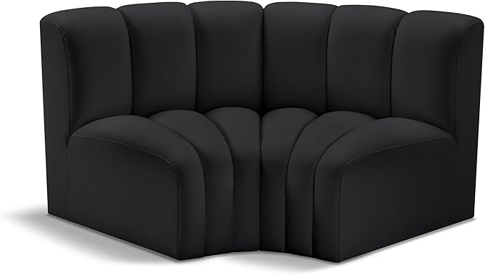 Meridian Furniture 101Black-S2B Arc Collection Modern | Contemporary Modular Sofa with Soft Black Vegan Leather Deep Channel Tufting Modular Design 60 W x 33 D x 30 H Black