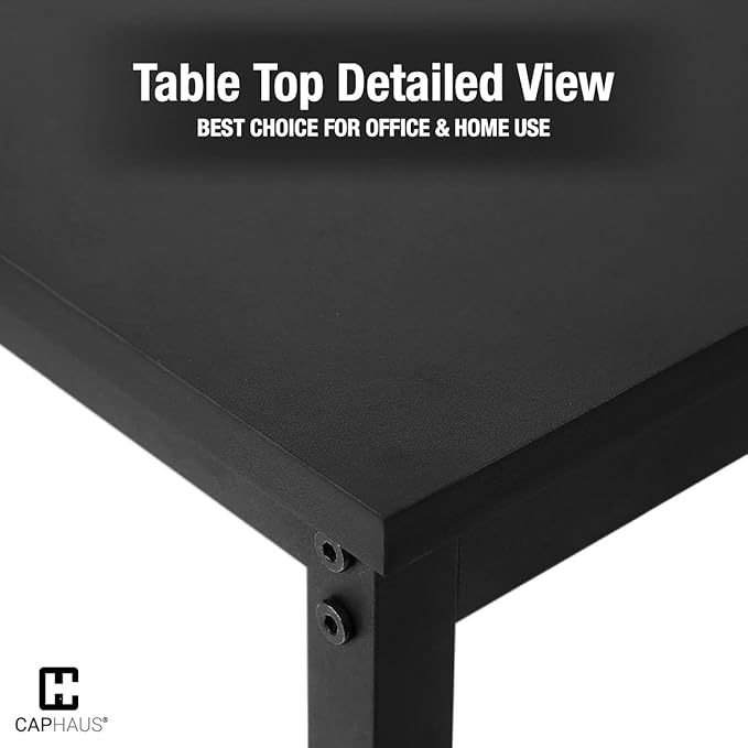 CAPHAUS 47 Inch Modern Computer Desk for Home Office Gaming &amp Small Spaces - Compact Black Writing Desk Easy Assembly 220 lbs P2 Board