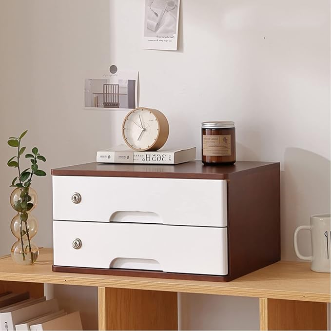Desktop Storage Box With Drawers - Desktop File Cabinet Lockable File Cabinet Solid Wood Storage Box Drawer Desk Organizer Home Office Desk Drawer Cabinet Drawers Wooden Box (2 Drawer C)