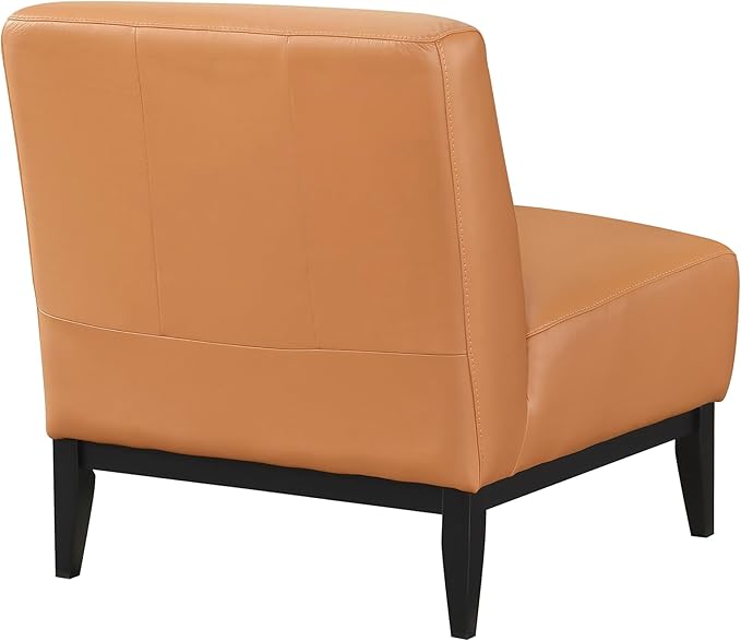 Lexicon Modern Living Room Leather Accent Chair Luxury Genuine 100% Top Grain Leather Upholstered Armless Chair Comfortable Seat Black Solid Wood Legs for Bedroom/Office Easy Assembly Orange