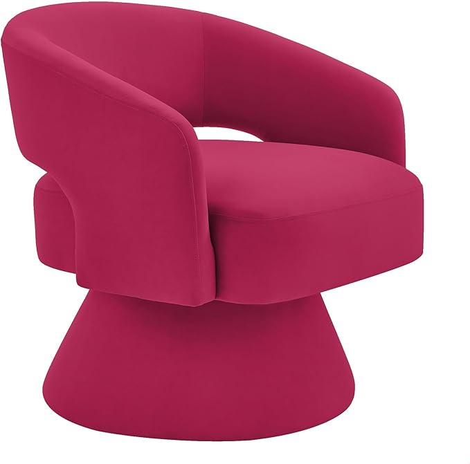 GDFStudio Swivel Barrel Chair Accent Arm Chair for Living Room Upholstered Velvet Round Reading Armchair Modern 360 Degree Comfy Swivel Chair with Open Backrest for Bedroom Office Rose Pink
