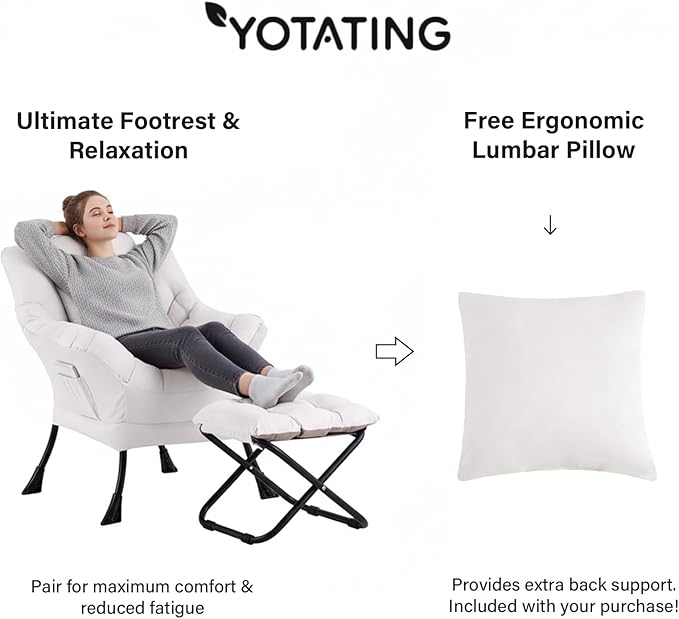 Lazy Chair with Ottoman Modern Accent Leisure Sofa Chair with Footrest Stool &amp Throw Pillow Modern Lounge Chair with Armrests for Living Room Beige