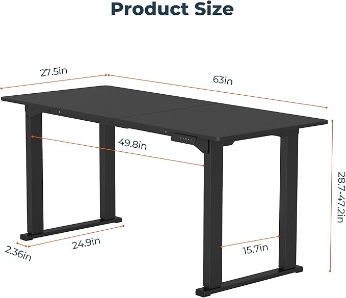 4 Legs Standing Desk Large 63x28 Inches Electric Adjustable Height Desks with Splice Board Stand Up DesksHome Office Computer Workstation Black