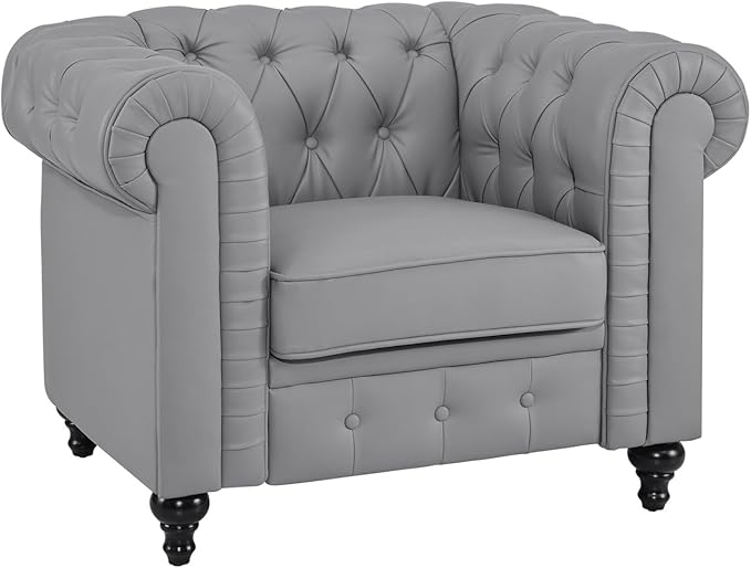 Naomi Home Emery Chesterfield Sofa Set Grey/Loveseat Accent Chair