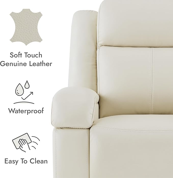 Watson &amp Whitely Genuine Leather Power Recliner Chairs for Adults Wall Hugger RV Recliner with Power Headrest &amp Charging Ports Electric Recliner Sofa Chair for Living Room Cream