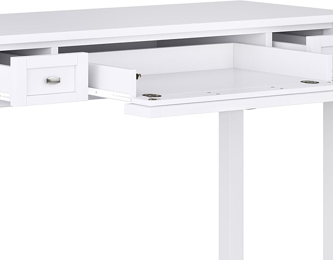 SIMPLIHOME Warm Shaker Desk - 48 Inch Wide Solid Wood Writing Desk in White Transitional Home Office Computer Table for Workspace or Study with Flip-Down Keyboard Tray and 2 Drawers