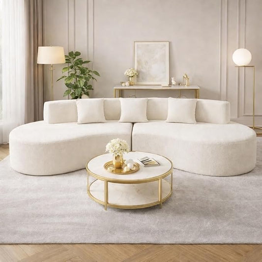 Curved Sofa Half Moon Sofa Modular Cloud Boneless Couch with Deep Seat Modern 4 Seat Compressed Sectional Sofa for Living Room Office &amp Apartment No Assembly Required Cream White
