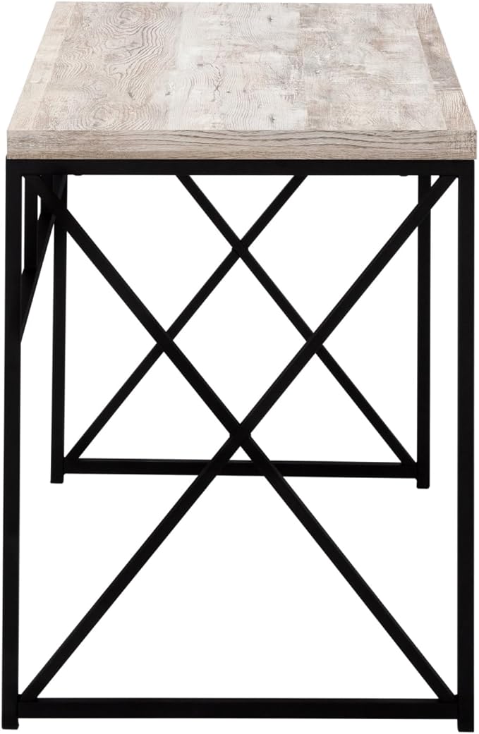 Contemporary Home Office Desk - Taupe Laminate &amp Black Metal Base - Laptop Desk for Small Spaces