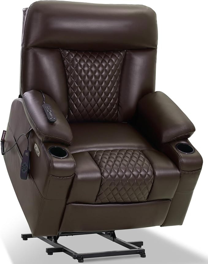 EONIX Wide Single Motor Power Lift Recliner Chair for Elderly 400lbs Heavy Duty Oversized Lift Chair with Heat and Massage Lift Recliner Chair Dark Brown