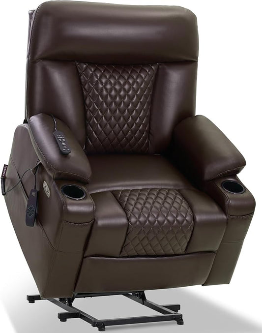 EONIX Wide Single Motor Power Lift Recliner Chair for Elderly 400lbs Heavy Duty Oversized Lift Chair with Heat and Massage Lift Recliner Chair Dark Brown