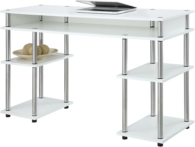 Convenience Concepts Designs2Go No Tools Student Desk 47.25 - Contemporary Office Dorm Room Desk and Vanity with Storage Shelves White