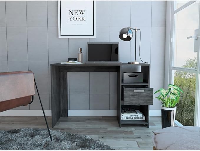 Computer Desk with Storage 43 Home Office Desk with 2-Shelf &amp 1-Drawer Modern PC Desk Study Writing Table Workstation for Small Spaces Smokey Oak