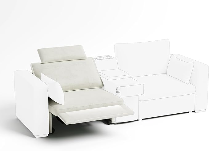 Power Recliner Seat for Olar Oversized Modular Sectional Sofa with Removable Headrest for Tall Man Zero-Clearance Electric Home Theater Seating Reclining Sofa Chenille White