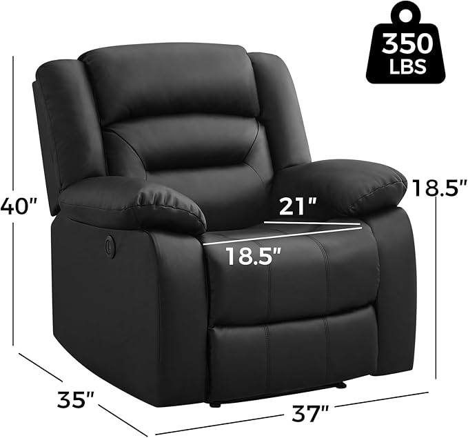 EBELLO Classic Power Recliner Chair Faux Leather Oversized Electric Overstuffed Chair with Soft Cushion and Back Sofa with Comfortable Armchair for Living Room Black