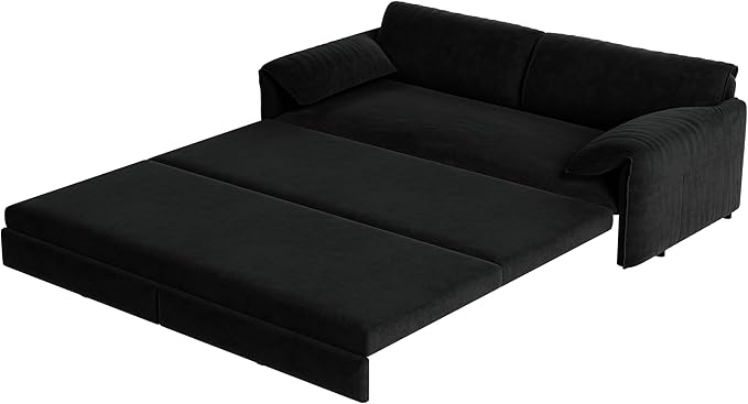 66 Sleeper Sofa Bed Queen Size 3-in-1 Convertible Couch Modern Pull Out Couches Comfy Velvet Futon Sofa Cloud Loveseat Lounge Pillow Arm for Small Spaces Living Room Apartment Black