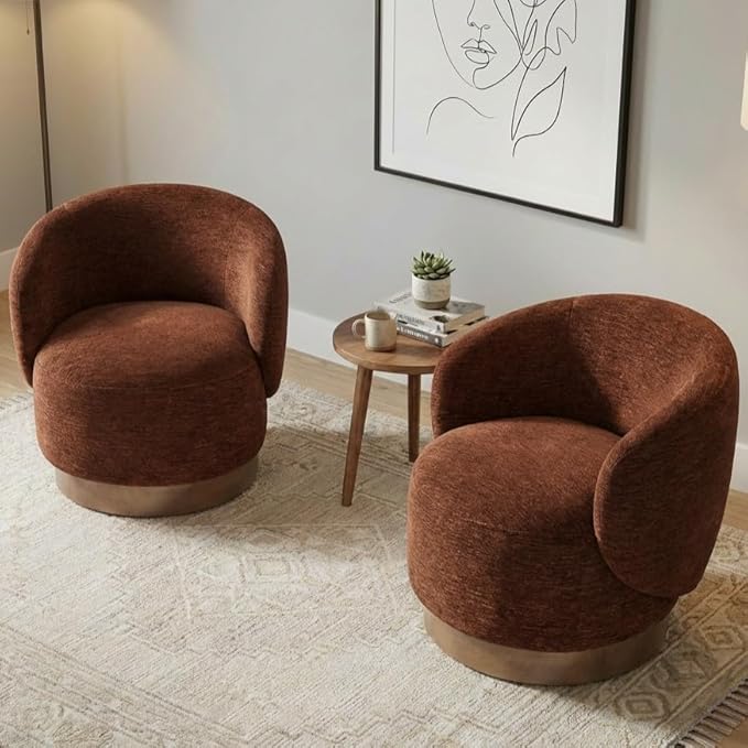Swivel Accent Chair Modern Round Barrel Armchair with Upholstered Performance Fabric for Living Room Bedroom Waitingroom2 BoxRed