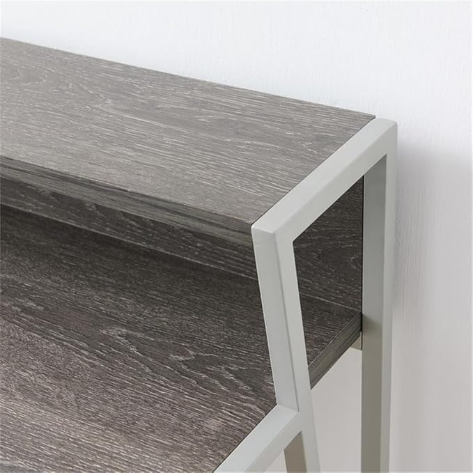 Pemberly Row 44 L x 23.75 W Writing Desk Weathered Wood and Nickel Finish HPL Worksurface Iron Frame MDF Shelf Cable Management 30 Clearance Home Office Desk with Riser Shelf