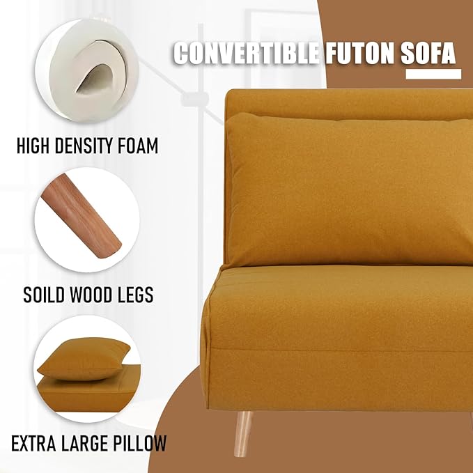 3 in 1 Sleeper Chair Bed Foldable Convertible Chair with Thickened Cushion and Sponge OTE Chenille Fabric Adjustable Backrest Upholstered Accent Sofa for Apartment/Bedroom/Office - Orange Brown