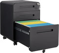 3 Drawer Mobile File Cabinet with Lock Under Desk Versatile Storage Cabinet for Legal/Letter/A4 5 Wheel Anti-Tilting Filing Cabinet Lockable Rolling Printer Stand for Home Office Black