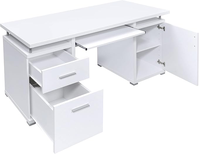 Coaster Home Furnishings Tracy Modern Contemporary 55-Inch 2-Drawer Home Office Computer Writing Desk Study Table with File Cabinet Storage Engineered Wood Eco-Friendly Laminate White 800108