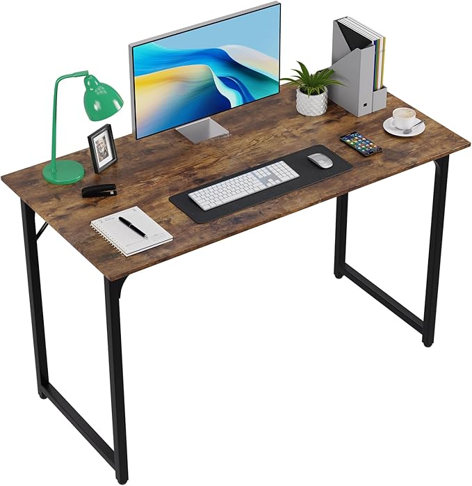 FDW 47 inches Computer Desk/Home Office Desk/Writing Study Table/Modern Simple Style PC Desk with Metal FrameBrown